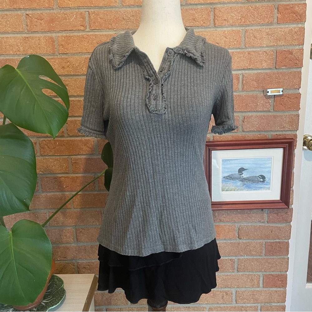 Reformation Grey Ribbed Collard Top Size Small